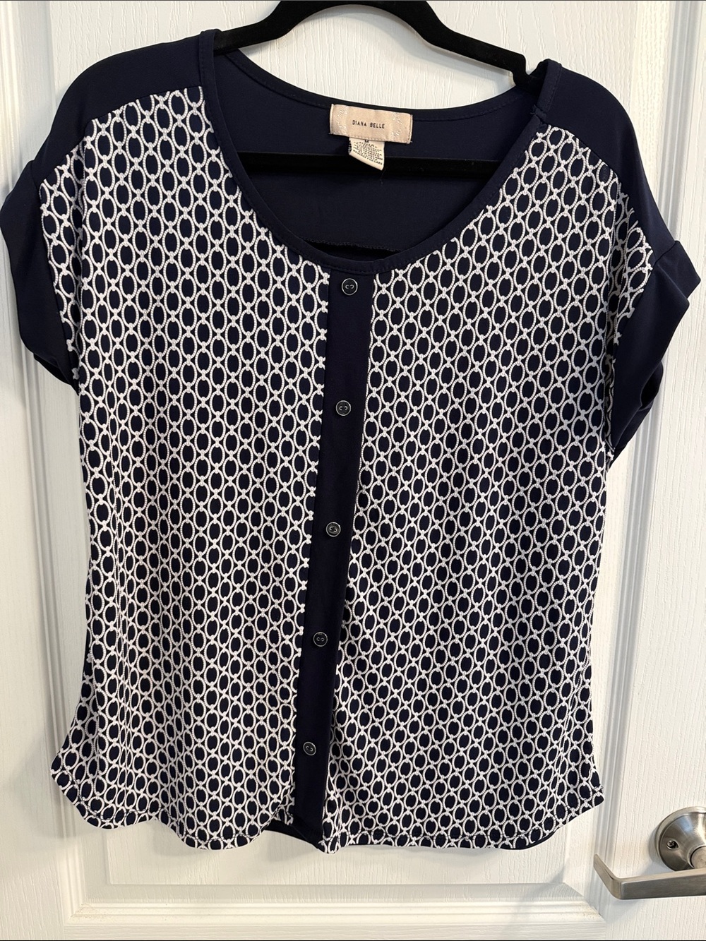 Diana Belle Navy and White Geometric Top